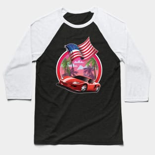 USA retro red sports car logo Baseball T-Shirt